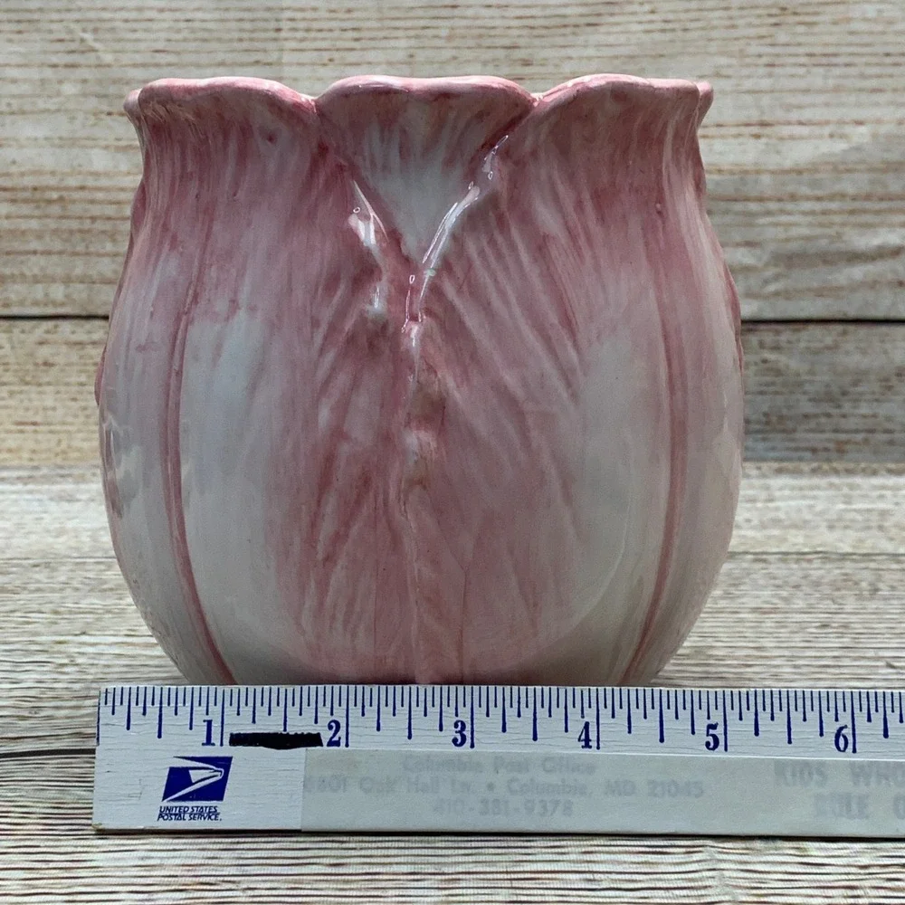 Mann Tulip Time Handpainted Ceramic Vase Planter 1987‎ Pink White Vintage